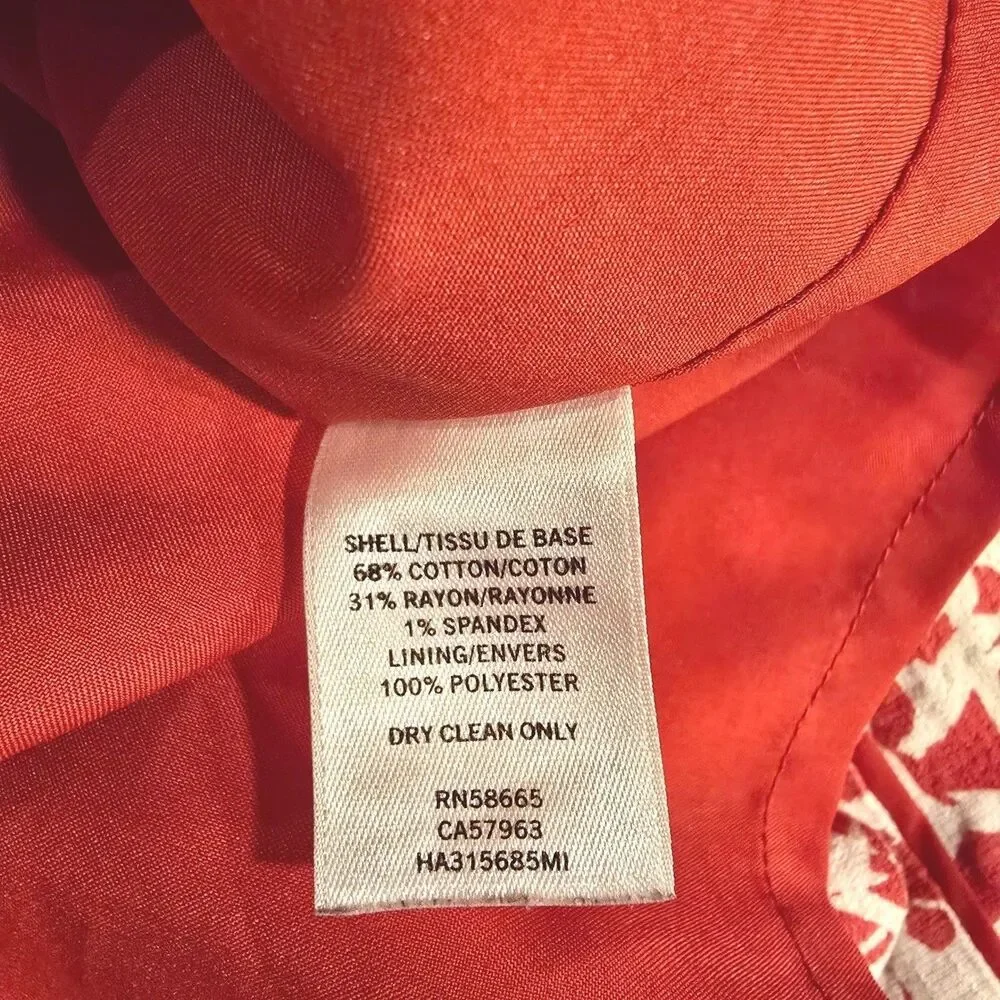 Halogen Womens Size 6 Coral Red Ivory Abstract Floral Pencil Skirt Lined Stretch